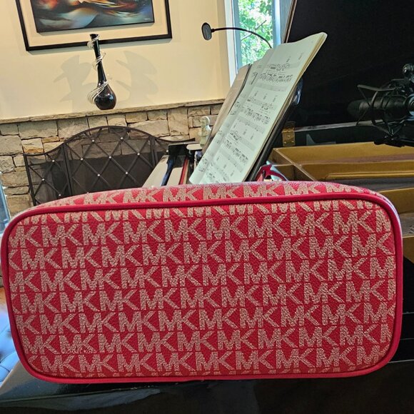 Michael Kors Jet Set Travel XS Carryall Tote Shoulder Bag MK Gold Signature Red - Picture 3 of 11